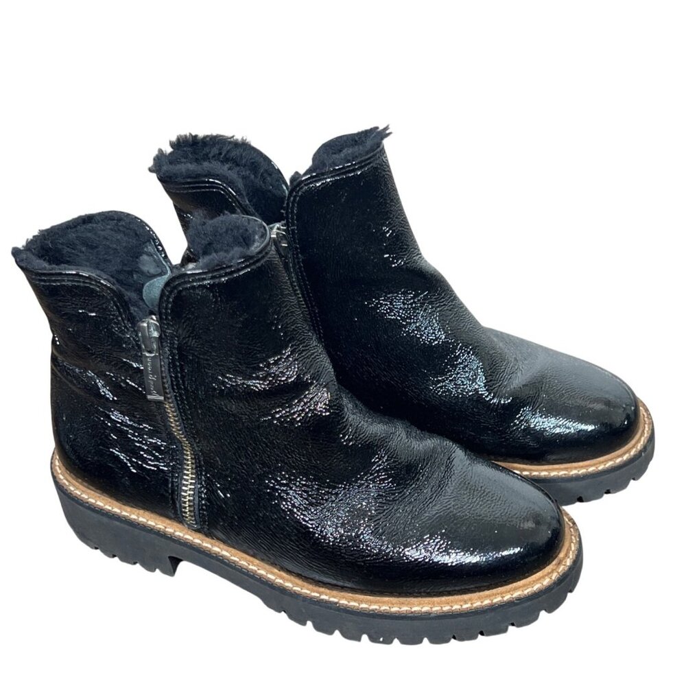 PAUL GREEN Natick Faux Fur Lined Boot Crinkle Leather Black Women's Sz 6 US
